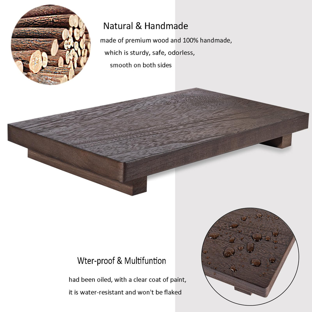 zoocatia Small Wood Tray Pedestal Stand Farmhouse Bathroom Decor Decorative Wooden Riser Kitchen Soap Dish Holder for Vanity, Counter, Sink, 9" x 5.9" - Black