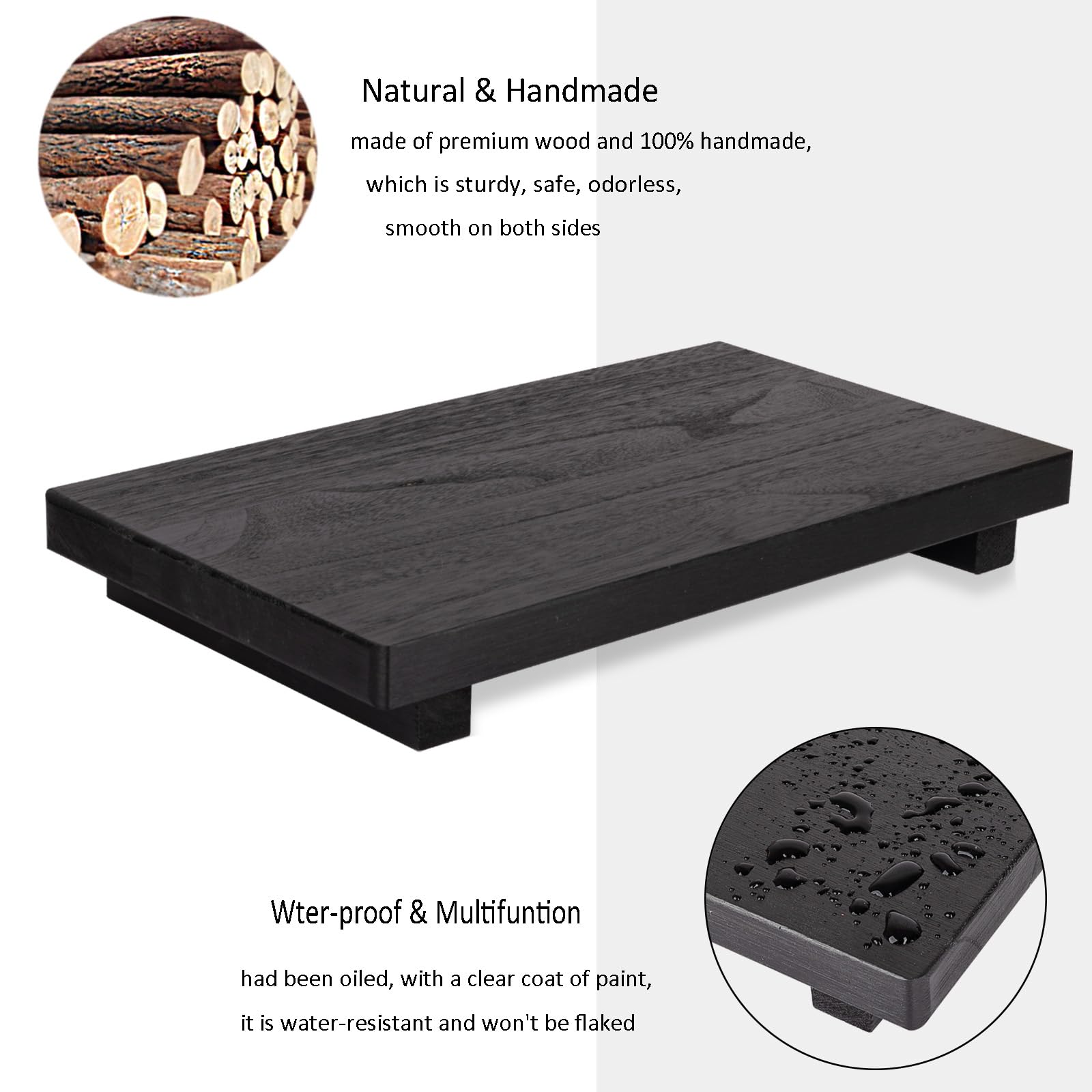 zoocatia Small Wood Tray Pedestal Stand Farmhouse Bathroom Decor Decorative Wooden Riser Kitchen Soap Dish Holder for Vanity, Counter, Sink, 9" x 5.9" - Black