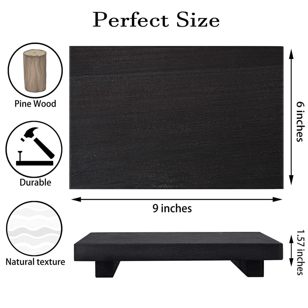 zoocatia Small Wood Tray Pedestal Stand Farmhouse Bathroom Decor Decorative Wooden Riser Kitchen Soap Dish Holder for Vanity, Counter, Sink, 9" x 5.9" - Black