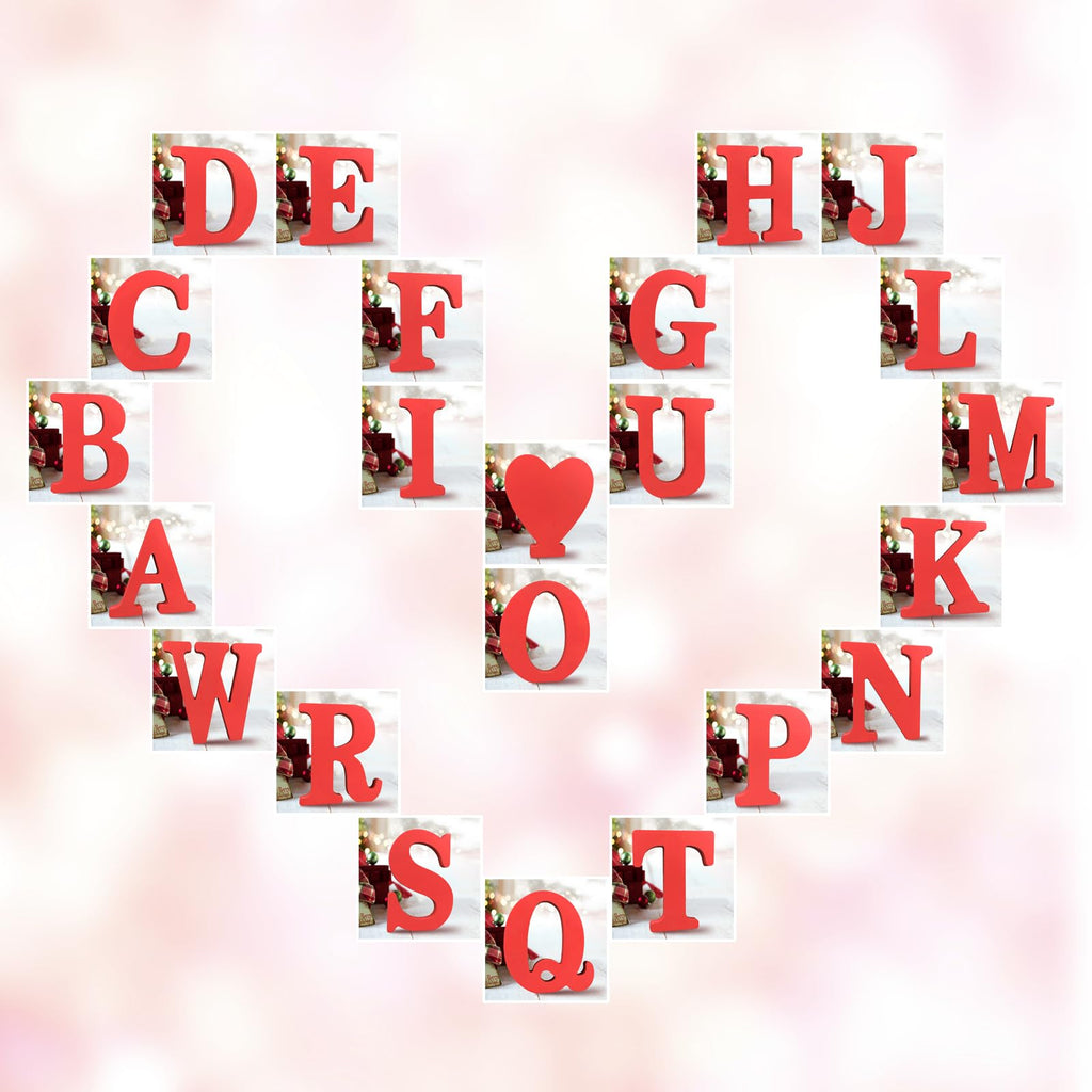 AOCEAN 6 Inch Red Wood Letters Unfinished Wood Letters for Wall Decor Decorative Standing Letters Slices Sign Board Decoration for Craft Home Party Projects (X)