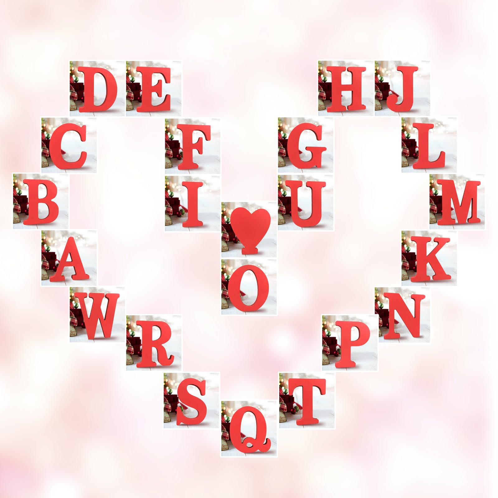 AOCEAN 6 Inch Red Wood Letters Unfinished Wood Letters for Wall Decor Decorative Standing Letters Slices Sign Board Decoration for Craft Home Party Projects (X)