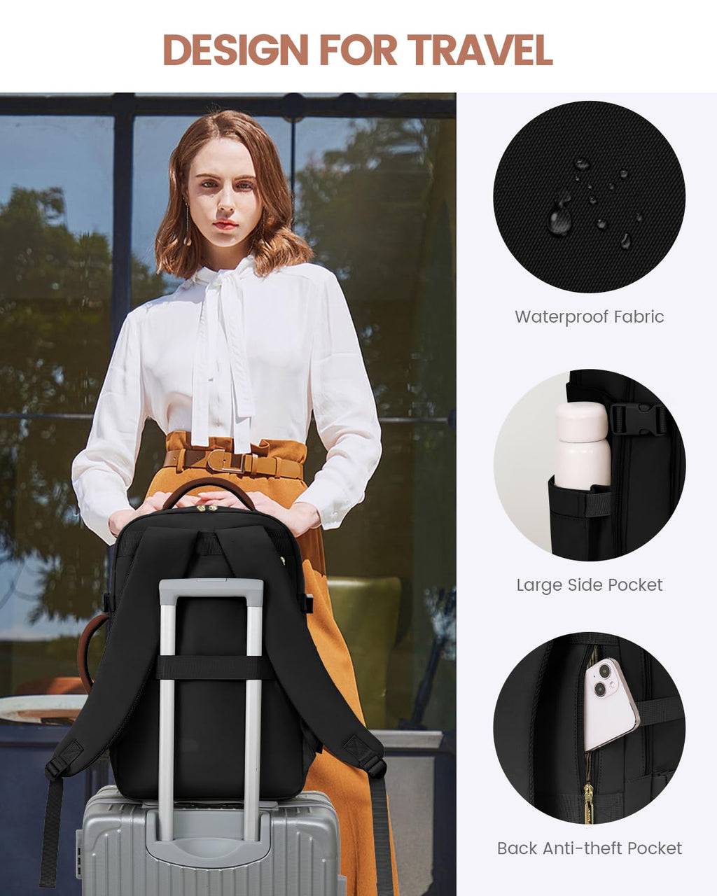 LOVEVOOK Carry On Travel Backpack For Women Men Flight Approved, 40L Personal Item Backpack for Airplanes, Business Weekender Overnight Daypack Fits 17 Inch Laptop, With 2 Packing Cubes, Black