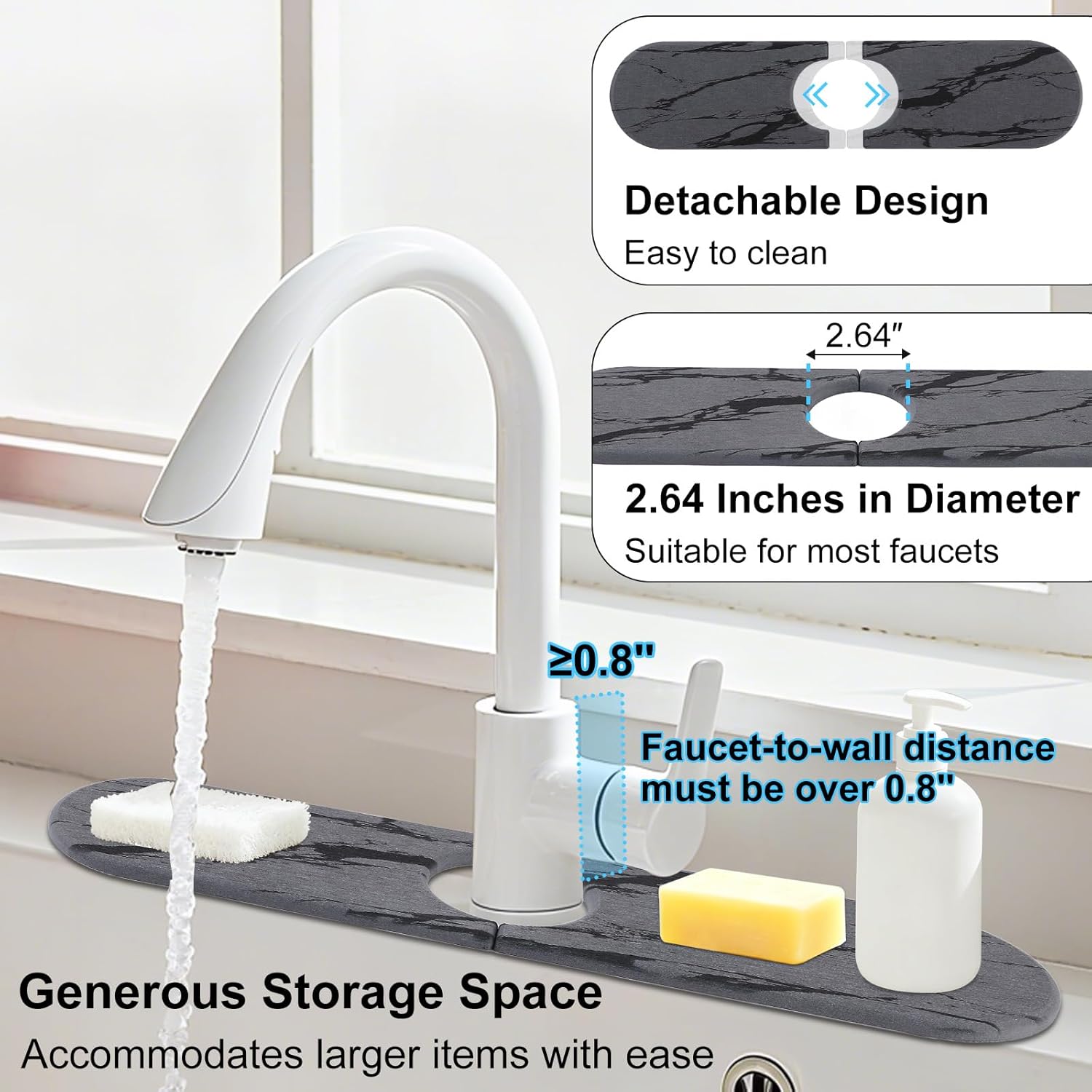 3 PCS Large Stone Dish Drying Mat for Kitchen Counter, Quick Dry Stone Dishes Mats, Sink Faucet Mat, Marble Water Absorbing Diatomaceous Earth Drying Pad for Countertop Tableware, Bottles, Cups