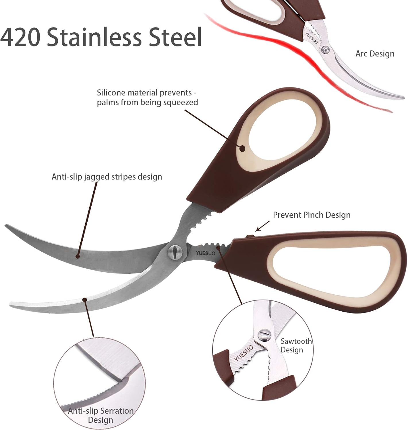 Kitchen Shears Scissors By LEZIFU Crab Crackers and Tools, Large - 8.45"L,Crab Legs, King Crab, Lobster, Shellfish, Prawns,Crawfish(Pack of 2)