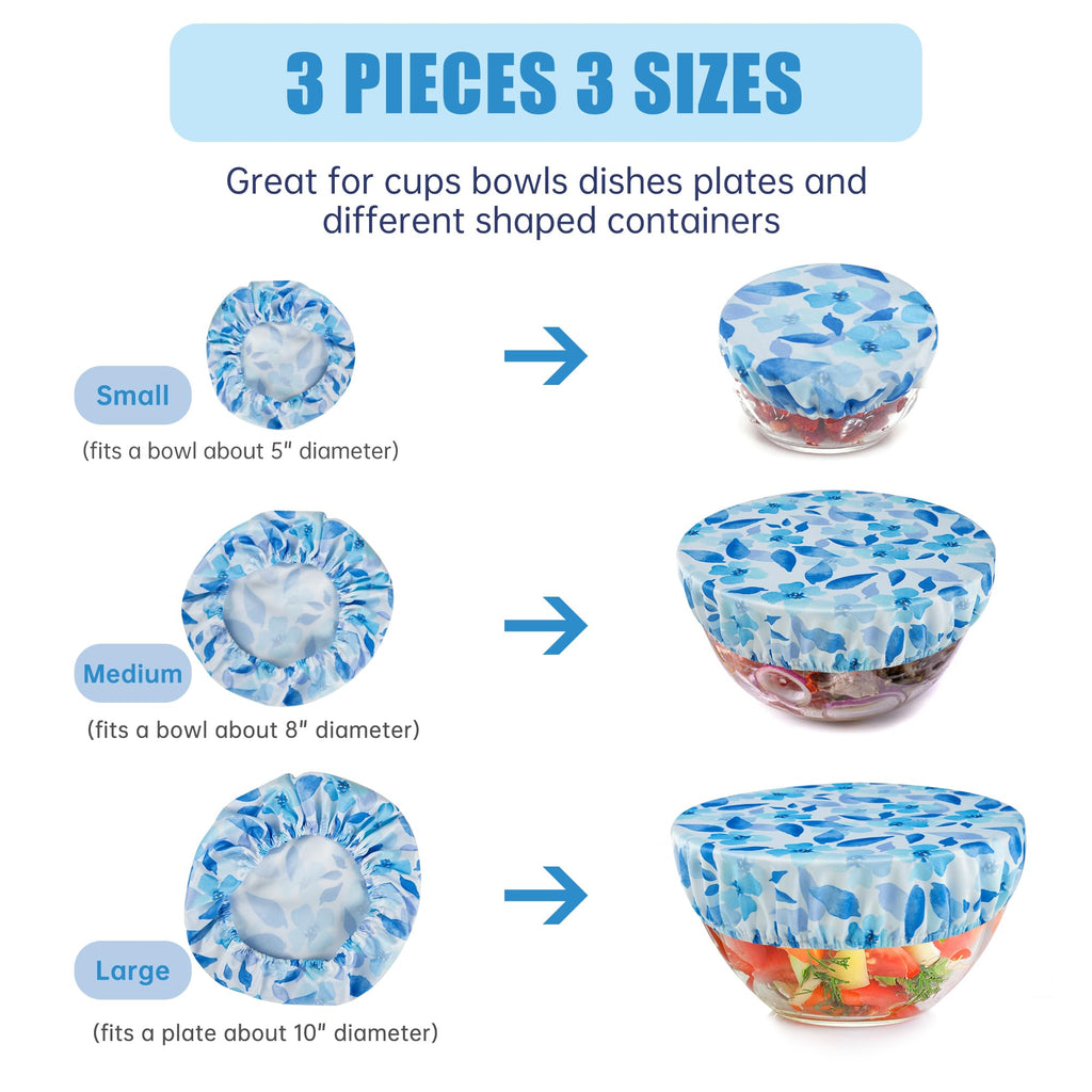 wegreeco Elastic Reusable Bowl Covers for Bread Proofing, Fabric Cloth Sourdough Bowl Covers for Proofing - Set of 3, Grey Leaf