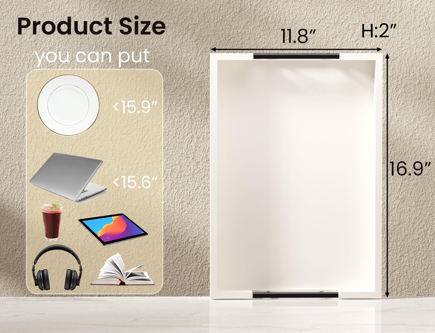 Bamboo Set of 2 Serving Tray with Metal Handles,Ottoman Decorative Trays Platter for Coffee Table,Living Room,Bar,Party(Black)