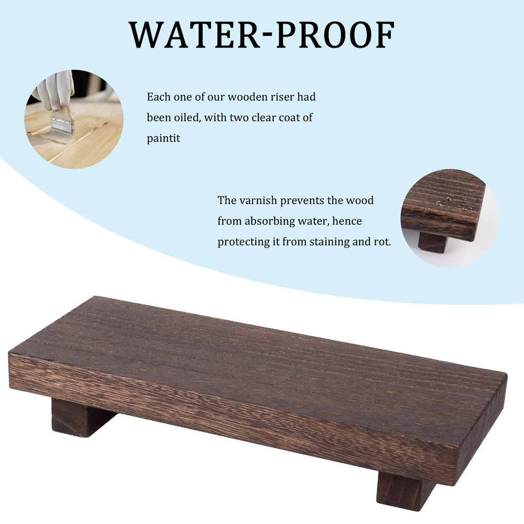zoocatia Small Wood Tray Pedestal Stand Farmhouse Bathroom Decor Decorative Wooden Riser Kitchen Soap Dish Holder for Vanity, Counter, Sink, 9" x 5.9" - Black
