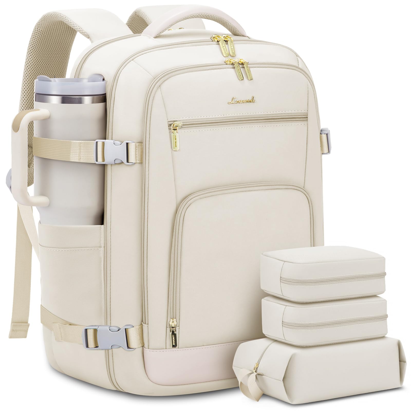 LOVEVOOK Carry On Travel Backpack For Women Men Flight Approved, 40L Personal Item Backpack for Airplanes, Business Weekender Overnight Daypack Fits 17 Inch Laptop, With 2 Packing Cubes, Black