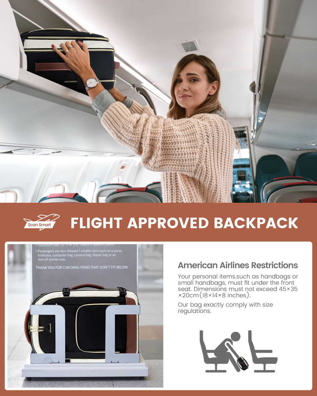 LOVEVOOK Carry On Travel Backpack For Women Men Flight Approved, 40L Personal Item Backpack for Airplanes, Business Weekender Overnight Daypack Fits 17 Inch Laptop, With 2 Packing Cubes, Black