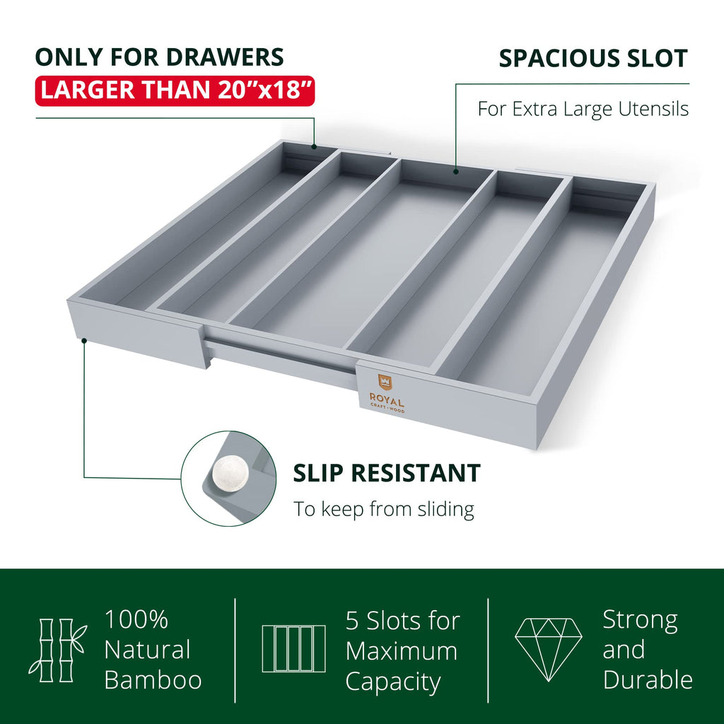 ROYAL CRAFT WOOD Luxury Bamboo Kitchen Drawer Organizer - Silverware Organizer, Utensil Holder & Cutlery Tray Drawer Dividers for Flatware (9 Slot, Natural)