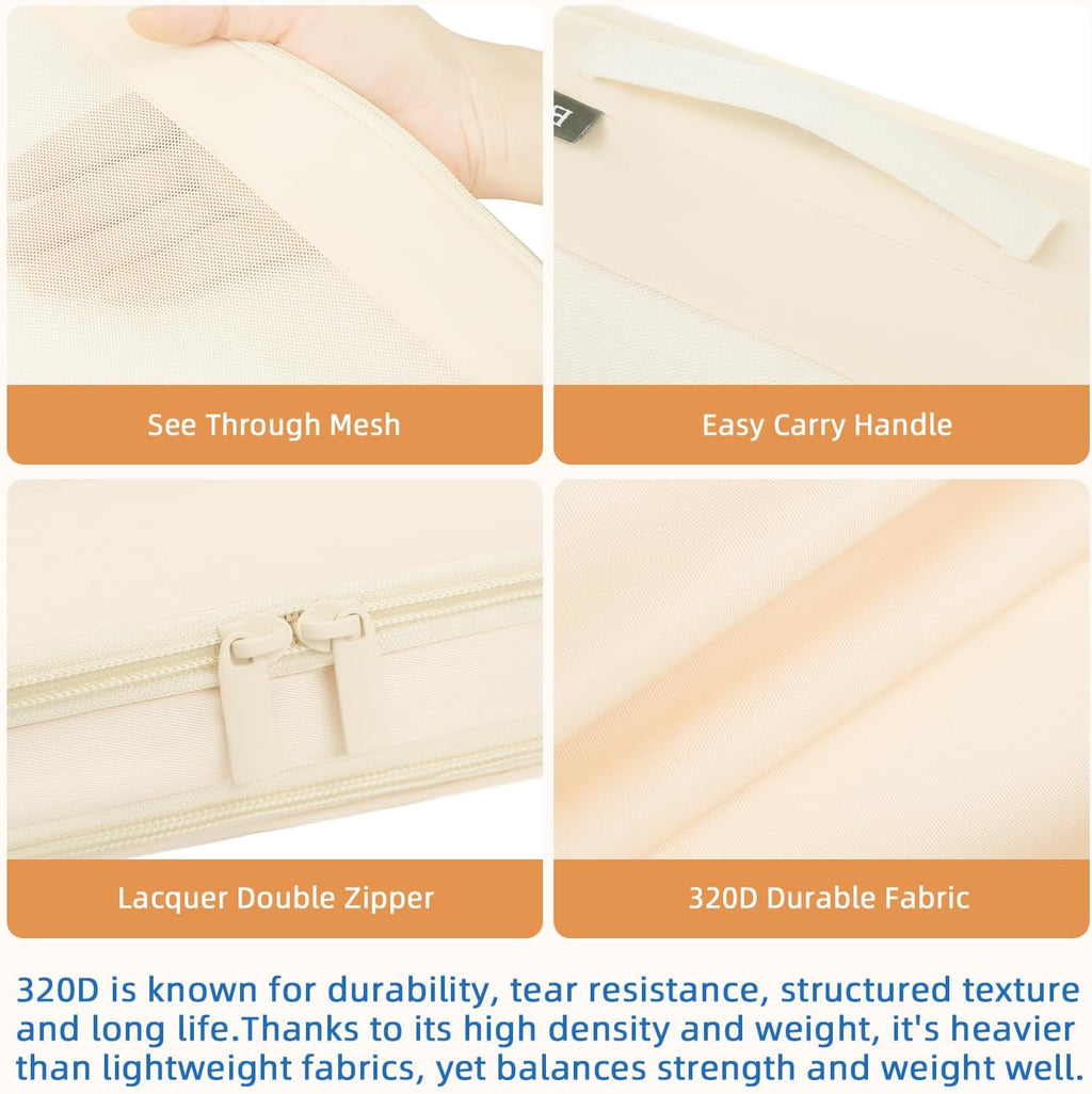 BAGAIL 4 Set/6 Set/8 Set Compression Packing Cubes Travel Accessories Expandable Packing Organizers (Square Mesh, 06-Beige)