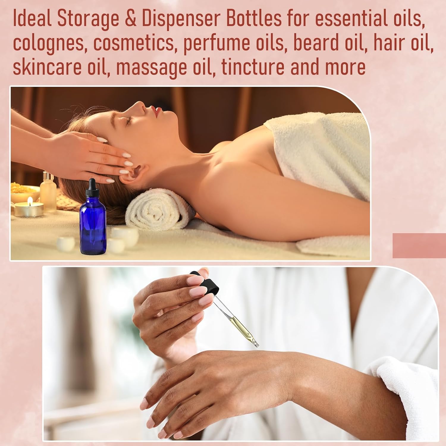 4 Pack, 2 oz Bottles with Dropper & 1 Funnel & 4 Labels - Essential Oils Bottles for Health, Personal Care & Beauty - 60ml Thick Dark Amber Glass Tincture Bottles, Refillable Cosmetic Containers