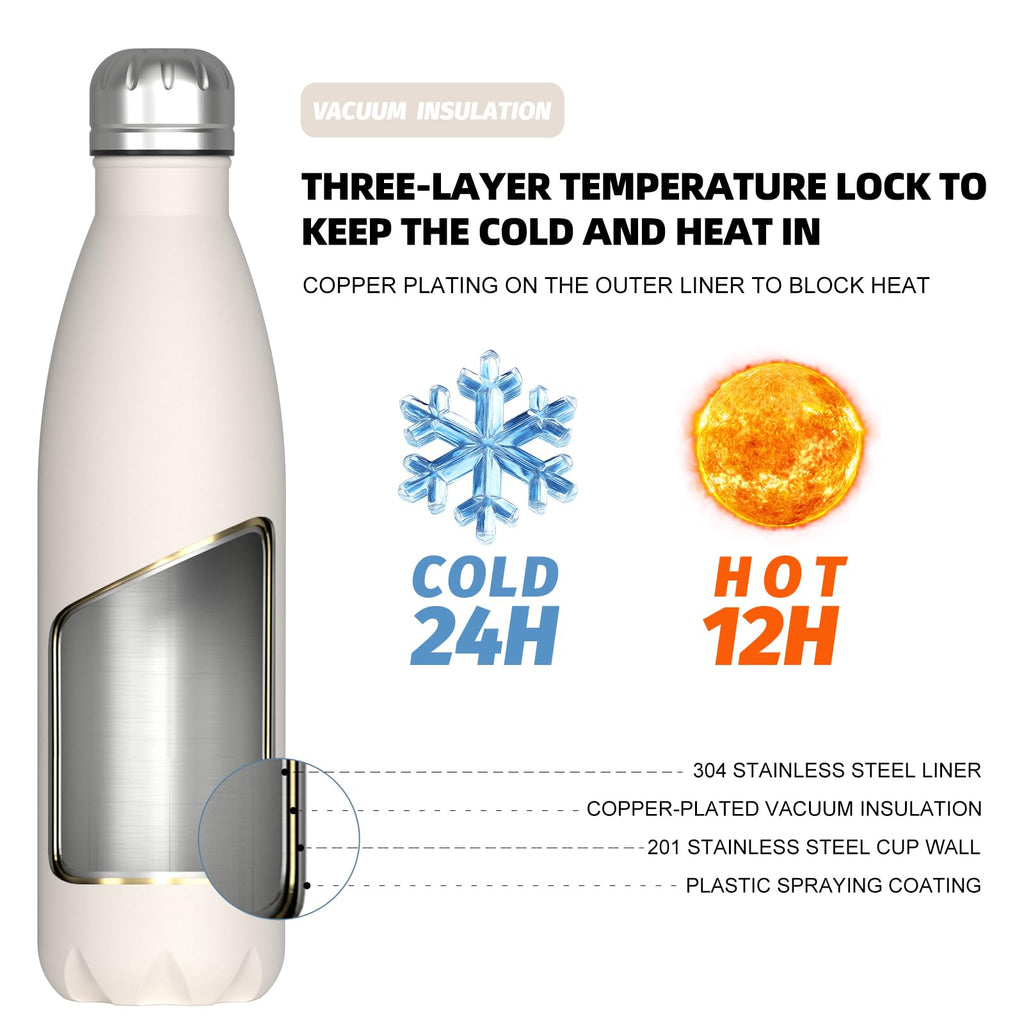 WATERSY Stainless Steel water bottles,17oz/500ml Insulated Water Bottles,Deep Blue metal water bottle Keeps Drink Cold and Hot,BPA Free kids water bottles for School,Gym,Travel,Sports