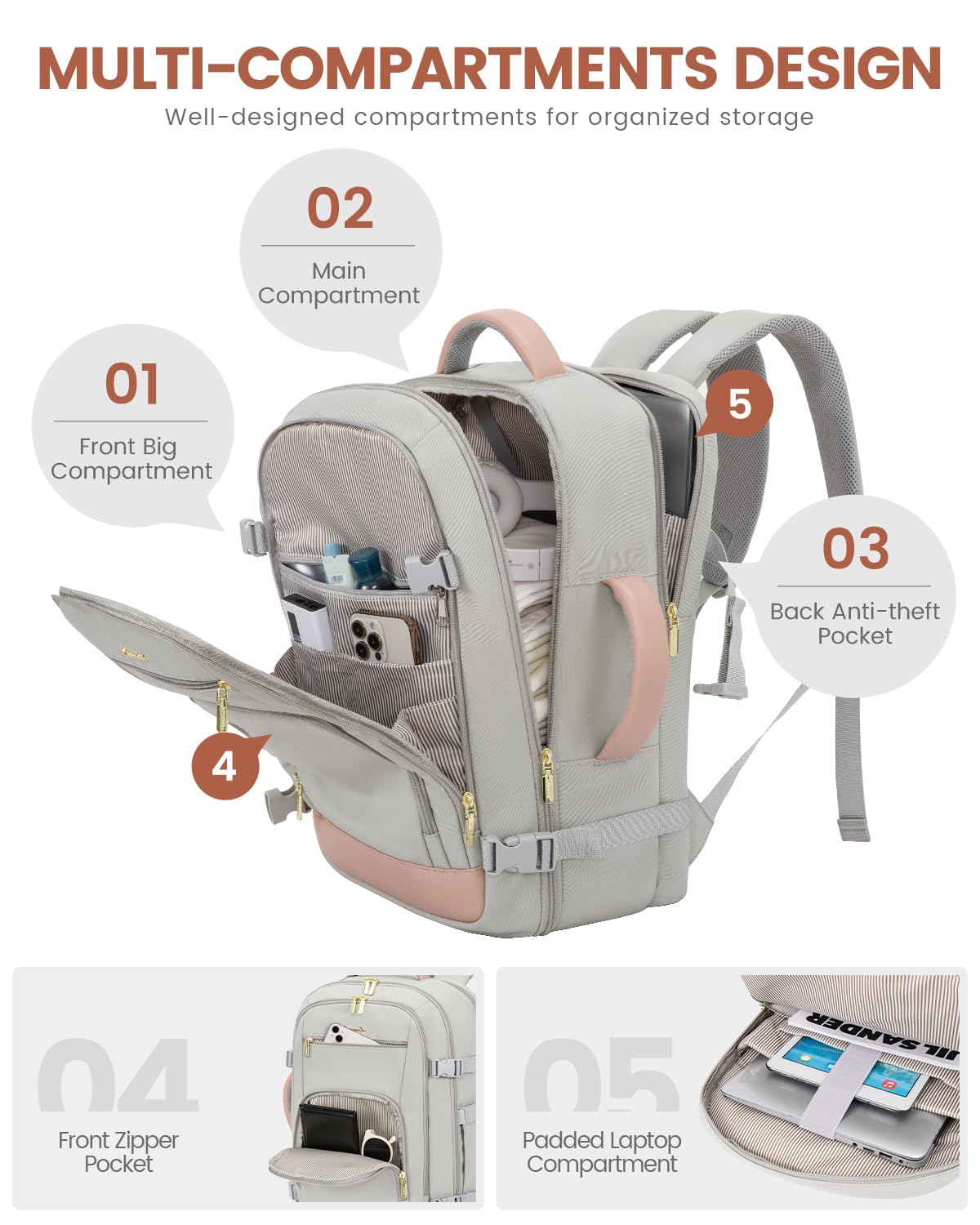 LOVEVOOK Carry On Travel Backpack For Women Men Flight Approved, 40L Personal Item Backpack for Airplanes, Business Weekender Overnight Daypack Fits 17 Inch Laptop, With 2 Packing Cubes, Black