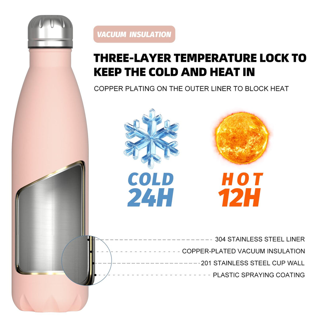 WATERSY Stainless Steel water bottles,17oz/500ml Insulated Water Bottles,Deep Blue metal water bottle Keeps Drink Cold and Hot,BPA Free kids water bottles for School,Gym,Travel,Sports