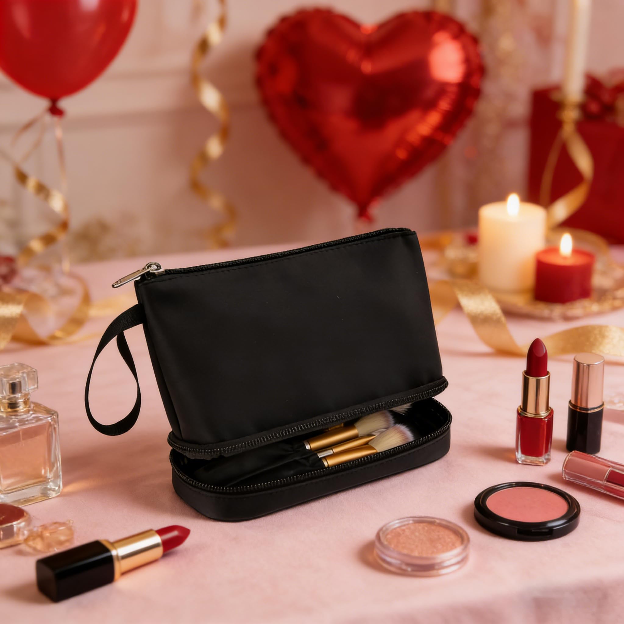 Ethereal Clear Makeup Bag, TSA Travel Makeup Organizer Bag Rose Gold Makeup Bags for Women Small Cosmetic Bag Portable Makeup Bag for Purse