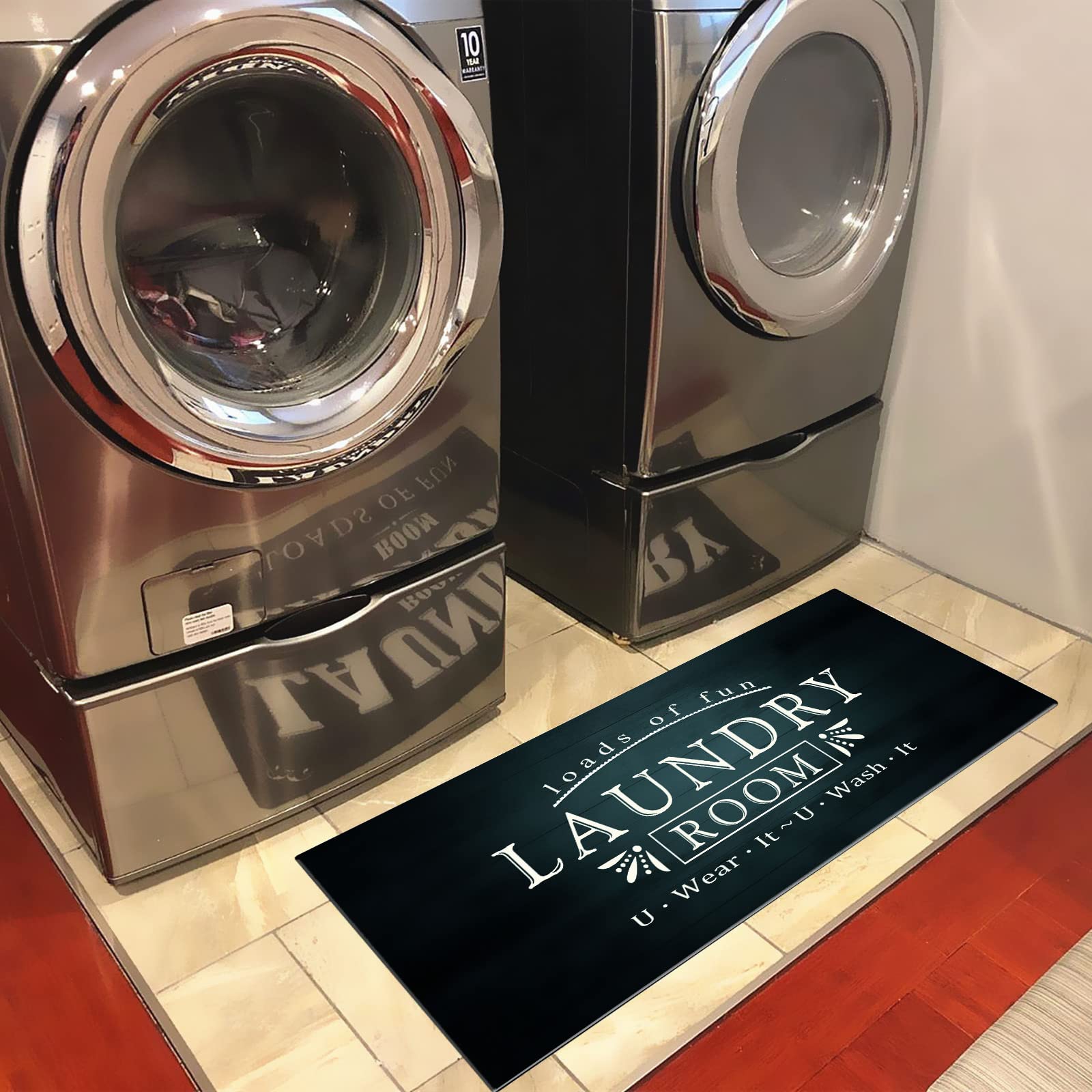 UKELER Laundry Room Rug Runner, Farmhouse Laundry Mats for Washroom Laundry Room Bathroom Kitchen, Non Slip Anti Fatigue Laundry Rugs 48''x20''