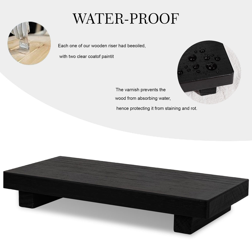 zoocatia Small Wood Tray Pedestal Stand Farmhouse Bathroom Decor Decorative Wooden Riser Kitchen Soap Dish Holder for Vanity, Counter, Sink, 9" x 5.9" - Black