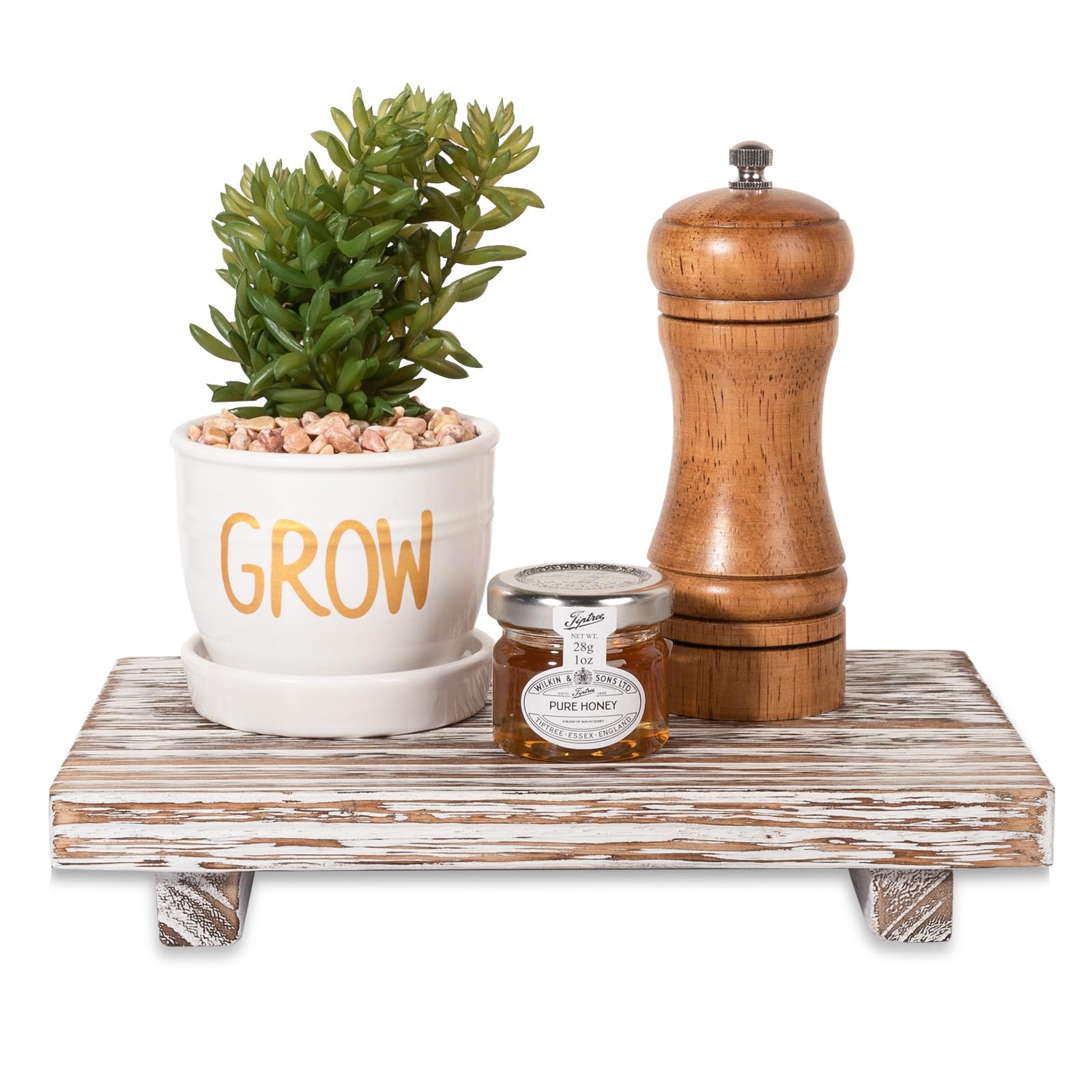 zoocatia Small Wood Tray Pedestal Stand Farmhouse Bathroom Decor Decorative Wooden Riser Kitchen Soap Dish Holder for Vanity, Counter, Sink, 9" x 5.9" - Black