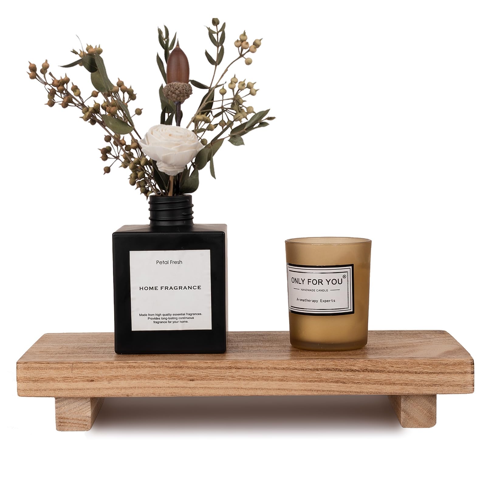 zoocatia Small Wood Tray Pedestal Stand Farmhouse Bathroom Decor Decorative Wooden Riser Kitchen Soap Dish Holder for Vanity, Counter, Sink, 9" x 5.9" - Black