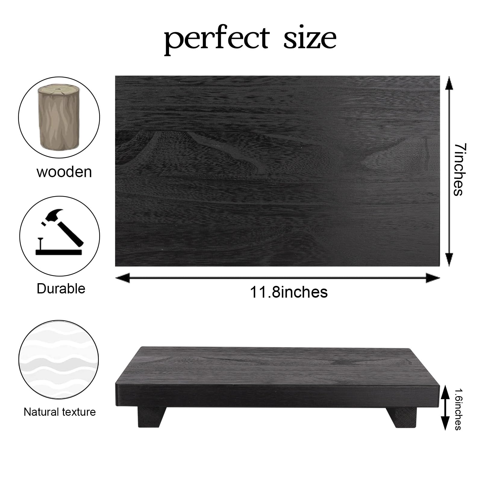 zoocatia Small Wood Tray Pedestal Stand Farmhouse Bathroom Decor Decorative Wooden Riser Kitchen Soap Dish Holder for Vanity, Counter, Sink, 9" x 5.9" - Black