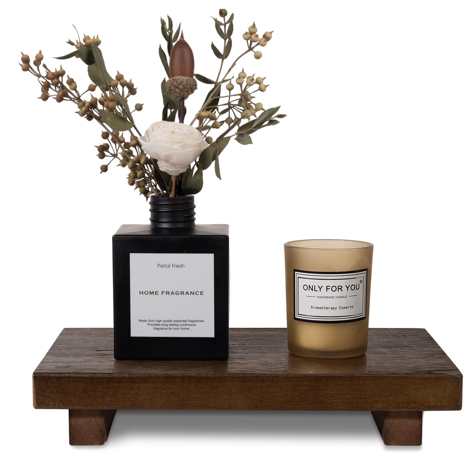 zoocatia Small Wood Tray Pedestal Stand Farmhouse Bathroom Decor Decorative Wooden Riser Kitchen Soap Dish Holder for Vanity, Counter, Sink, 9" x 5.9" - Black