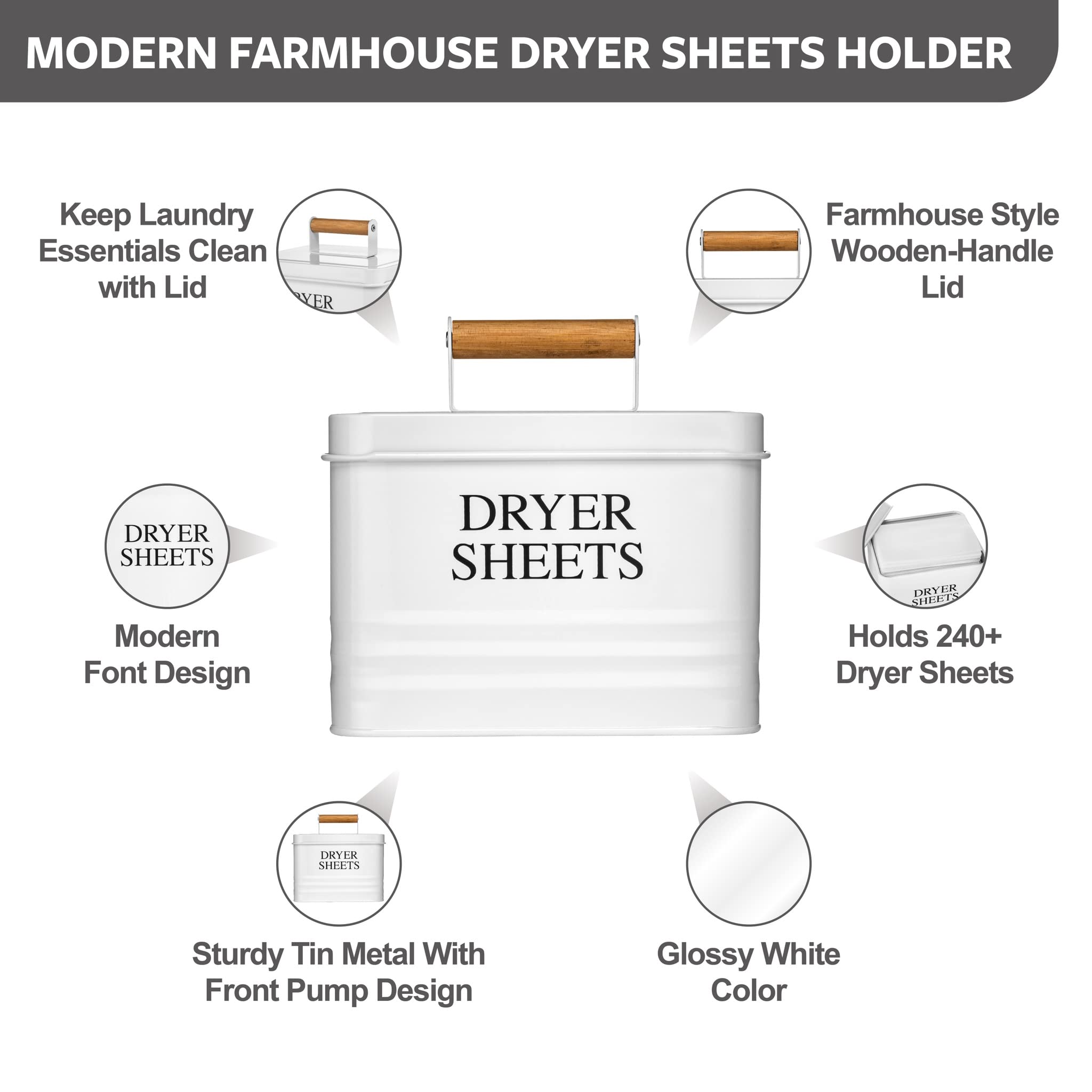 Calindiana Modern Farmhouse Metal Laundry Dryer Sheets Holder Fabric Softener Dispenser with Lid for Laundry Room Decor and Accessories and Space Saving Laundry Organization and Storage, Glossy Black