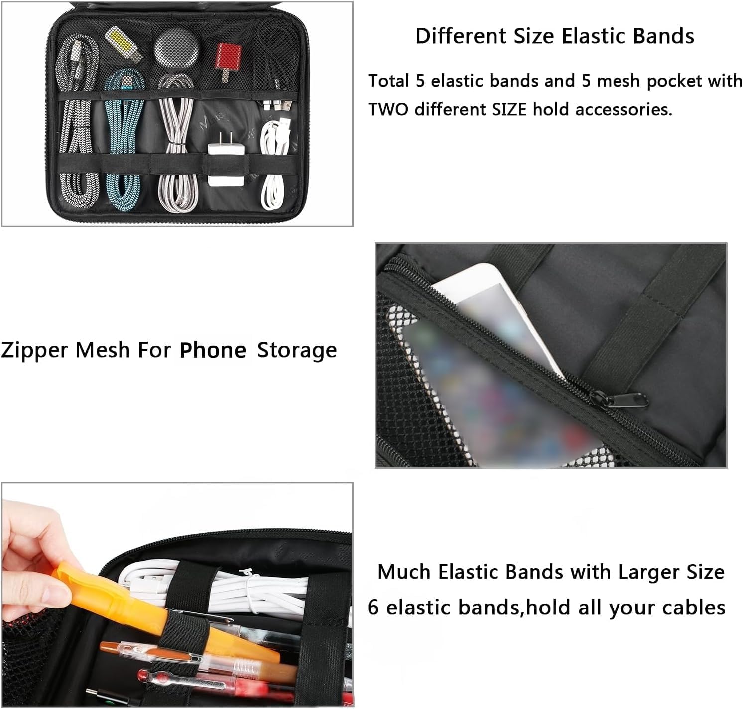 MATEIN Electronics Organizer Travel Case, Water Resistant Cable Organizer Bag for Travel Essentials, Gifts for Men, Storage Bag for Camera Accessories, Phone, Cord & Tablet, Black