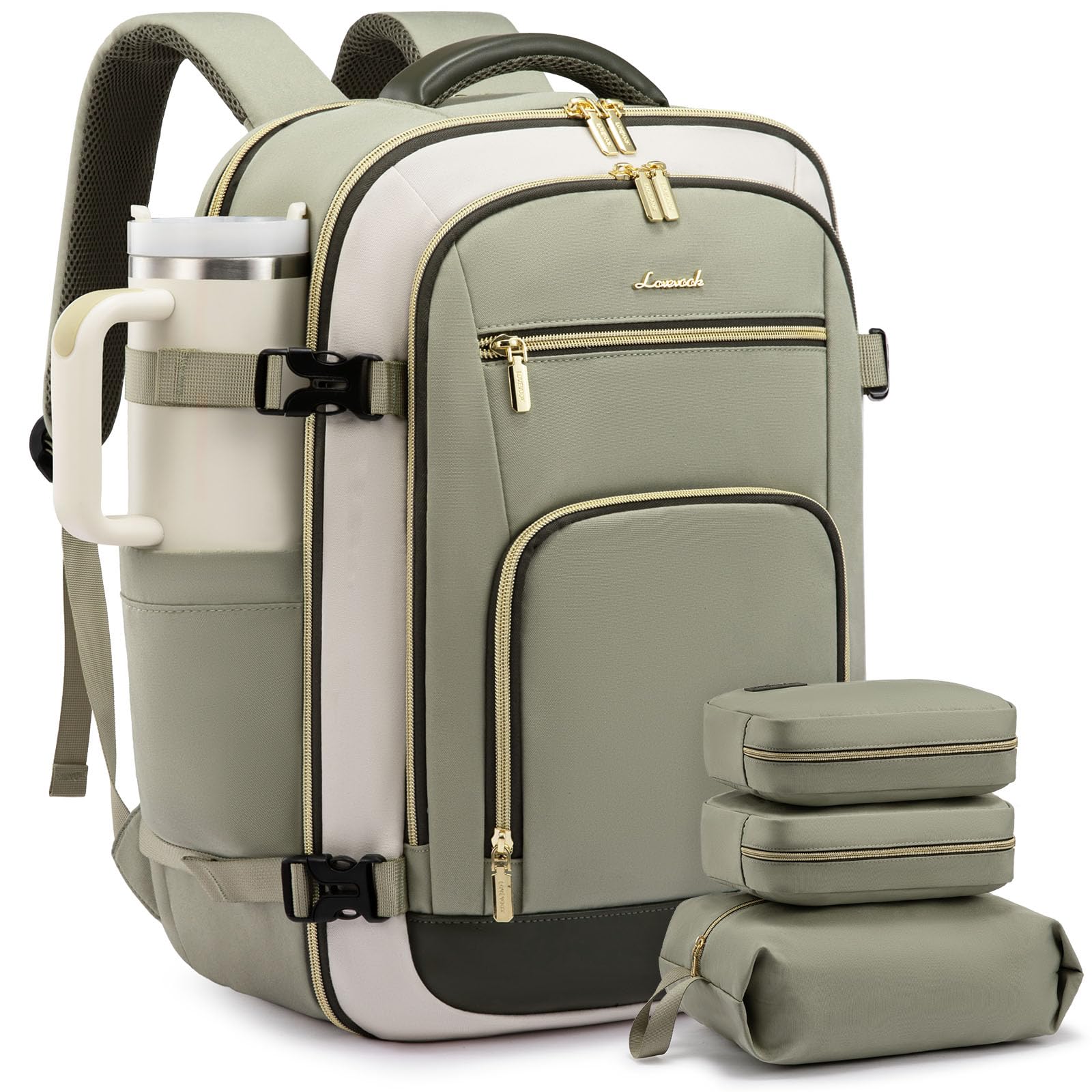 LOVEVOOK Carry On Travel Backpack For Women Men Flight Approved, 40L Personal Item Backpack for Airplanes, Business Weekender Overnight Daypack Fits 17 Inch Laptop, With 2 Packing Cubes, Black