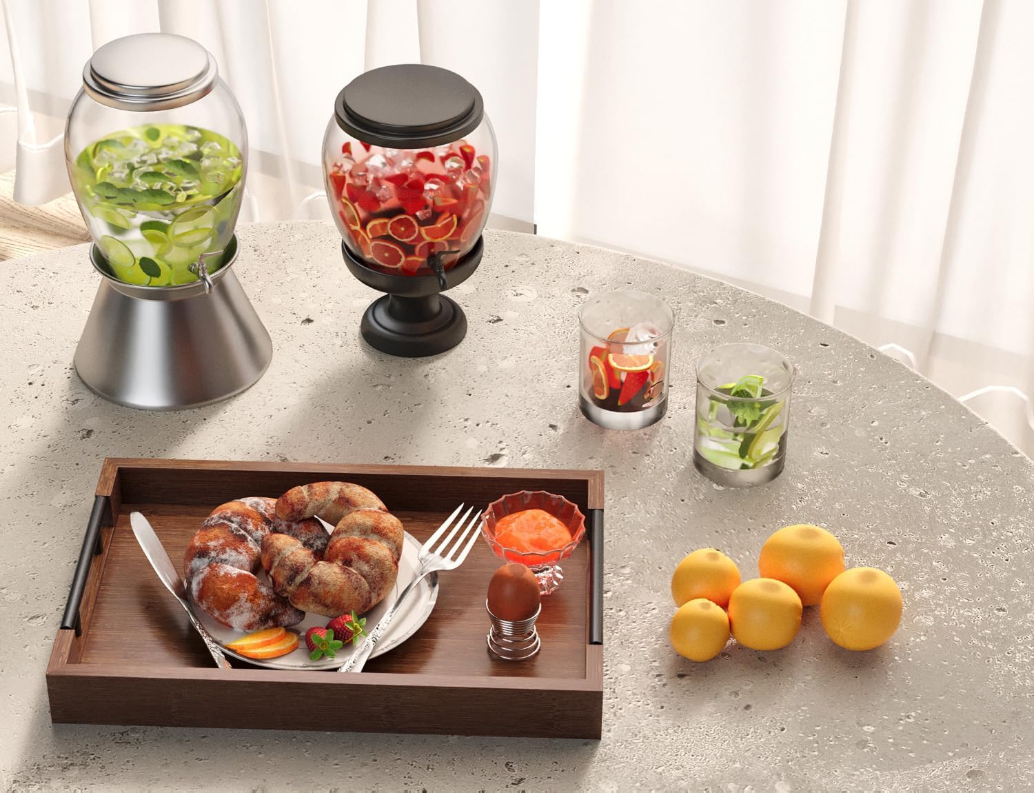 Bamboo Set of 2 Serving Tray with Metal Handles,Ottoman Decorative Trays Platter for Coffee Table,Living Room,Bar,Party(Black)