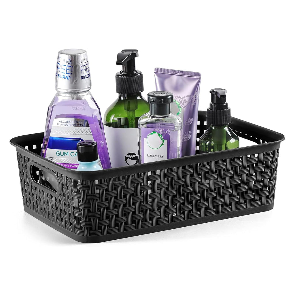 [ 12 Pack ] Plastic Storage Baskets - Small Pantry Organization and Storage Bins - Household Organizers for Laundry Room, Bathrooms, Bedrooms, Kitchens, Cabinets, Countertops, Under Sink or On Shelve