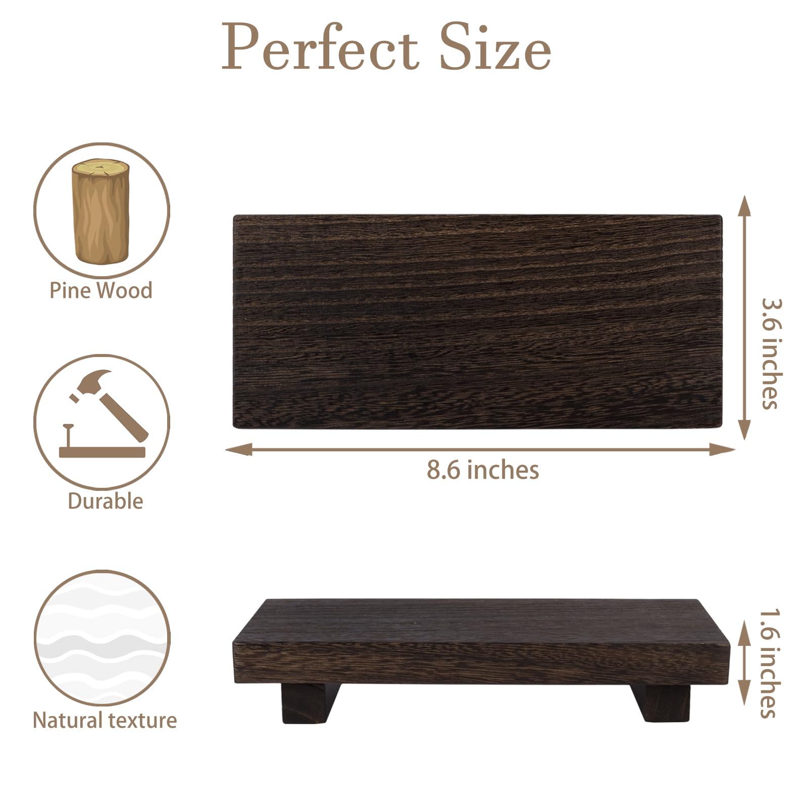 zoocatia Small Wood Tray Pedestal Stand Farmhouse Bathroom Decor Decorative Wooden Riser Kitchen Soap Dish Holder for Vanity, Counter, Sink, 9" x 5.9" - Black