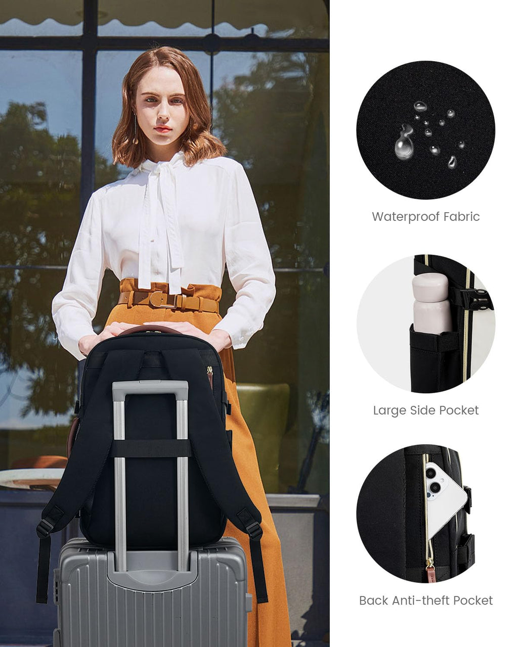 LOVEVOOK Carry On Travel Backpack For Women Men Flight Approved, 40L Personal Item Backpack for Airplanes, Business Weekender Overnight Daypack Fits 17 Inch Laptop, With 2 Packing Cubes, Black