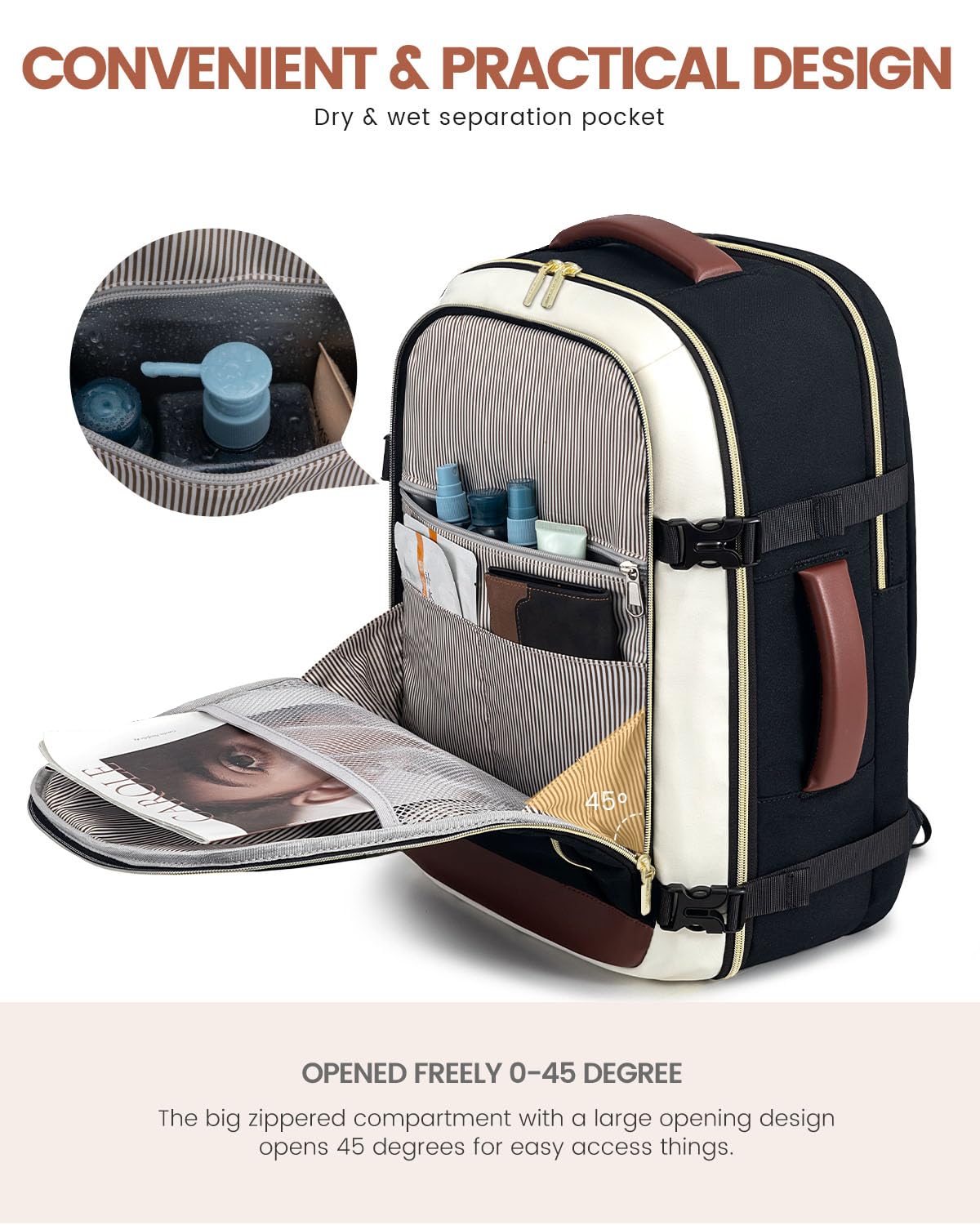 LOVEVOOK Carry On Travel Backpack For Women Men Flight Approved, 40L Personal Item Backpack for Airplanes, Business Weekender Overnight Daypack Fits 17 Inch Laptop, With 2 Packing Cubes, Black