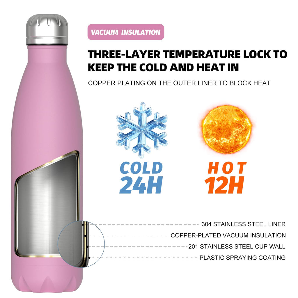 WATERSY Stainless Steel water bottles,17oz/500ml Insulated Water Bottles,Deep Blue metal water bottle Keeps Drink Cold and Hot,BPA Free kids water bottles for School,Gym,Travel,Sports