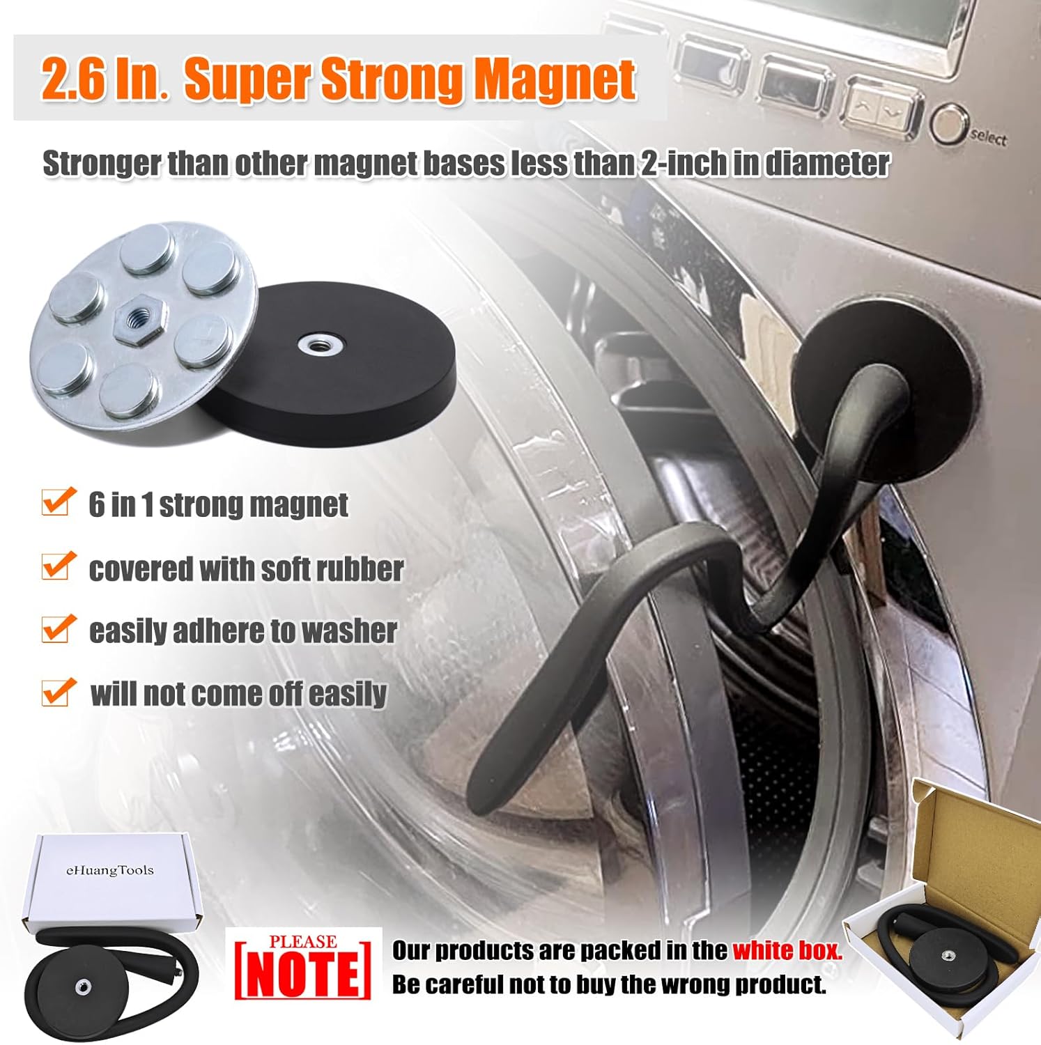 Front Load Washer Door Prop, Removable Flexible Washer Door Stopper, Magnetic Washing Machine Door Holder with 66mm Magnet Base, Keep Washer Door Open to Prevent Odors (Black)