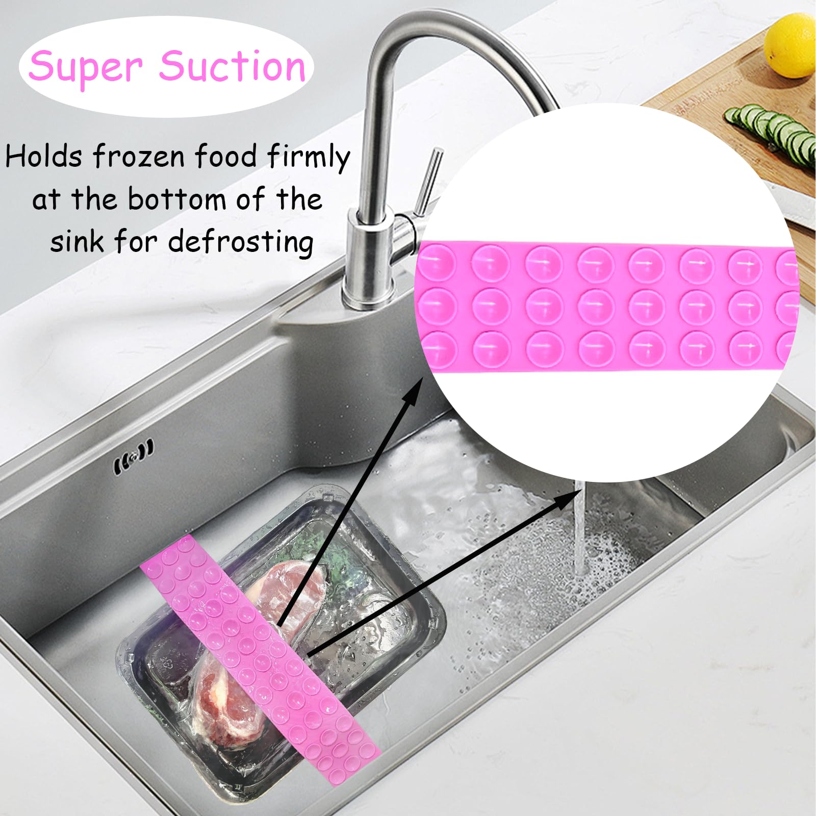 Thaw Belt, Silicone Sink Thawing Fixator Belt, Longer Faster & Safer Defrosting Belt for Frozen Meat Fruit and Vegetable, Thaws in Minutes Instead of Hours, Super Suction, no Heat Required (Blue)