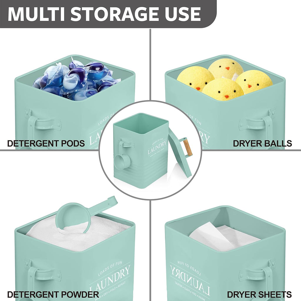 Calindiana Modern Farmhouse Metal Laundry Soap Dispenser Container Holder with Scoop for Laundry Room Decor and Space Saving Laundry Room Organization and Storage, Laundry Powder Container, Black