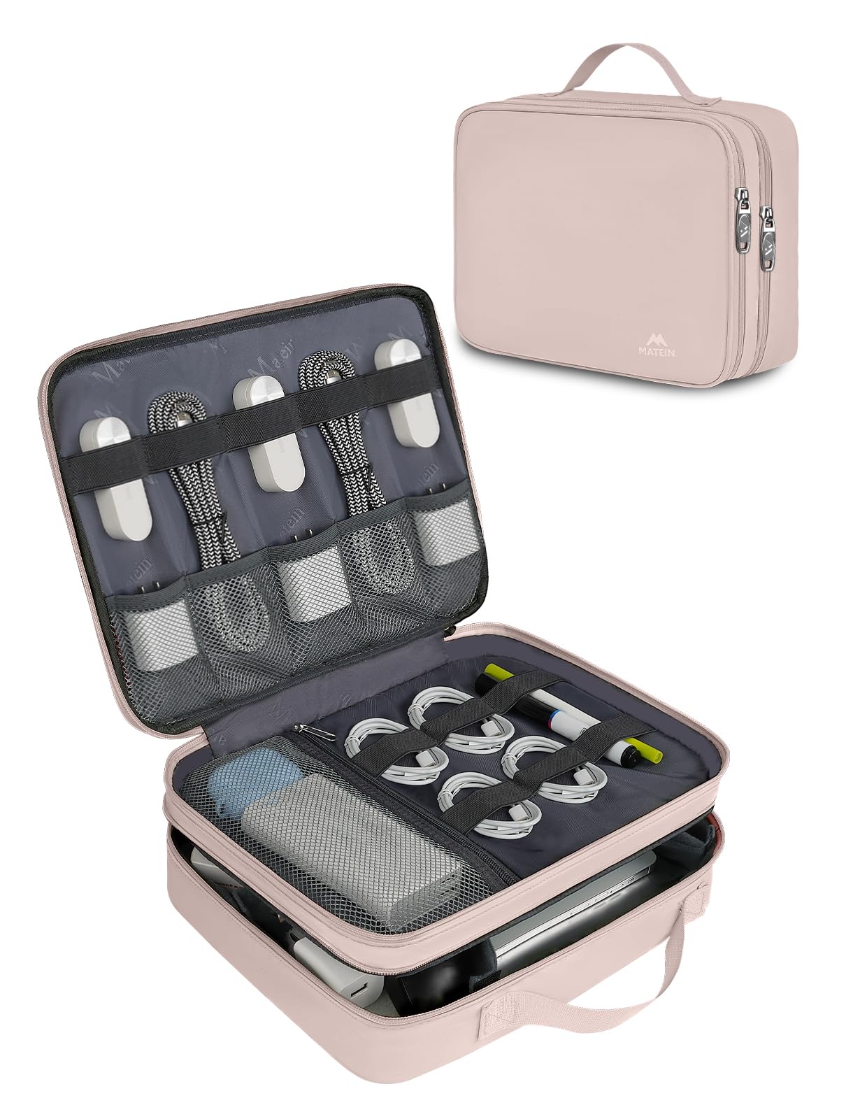 MATEIN Electronics Organizer Travel Case, Water Resistant Cable Organizer Bag for Travel Essentials, Gifts for Men, Storage Bag for Camera Accessories, Phone, Cord & Tablet, Black