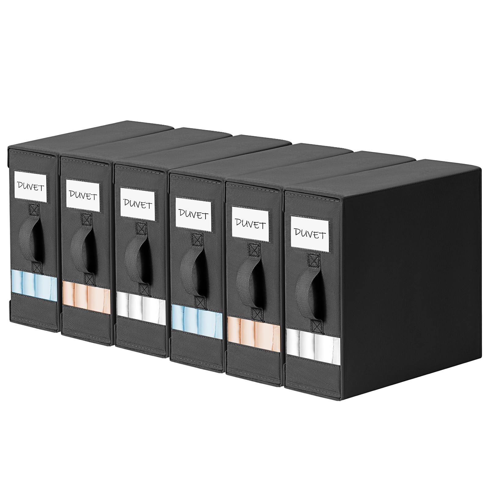 DIMJ Bed Sheet Organizers and Storage 6 Pack - Foldable Sheet Organizer for Linen Closet, Bedding Storage Box for organization, Sheets Set Holder for Blanke, Towel (King & Queen Size), Beige