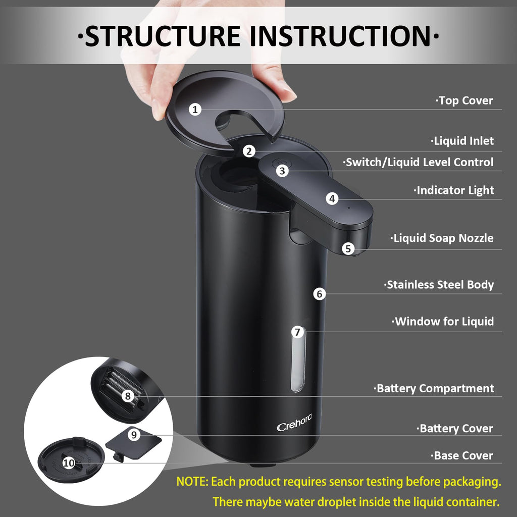 Automatic Soap Dispenser, Automatic Soap Dispenser Touchless, Kitchen & Bathroom, 3 Adjustable Volume for Liquid Soap, Water-Resistant, Hotel, Restaurant and School, Clog-Free, Stainless Steel