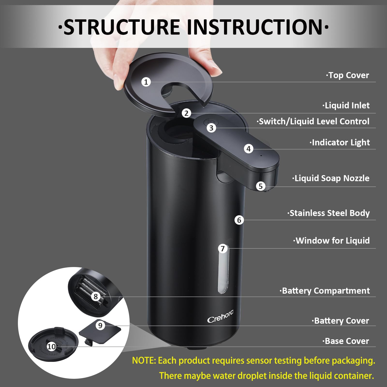 Automatic Soap Dispenser, Automatic Soap Dispenser Touchless, Kitchen & Bathroom, 3 Adjustable Volume for Liquid Soap, Water-Resistant, Hotel, Restaurant and School, Clog-Free, Stainless Steel