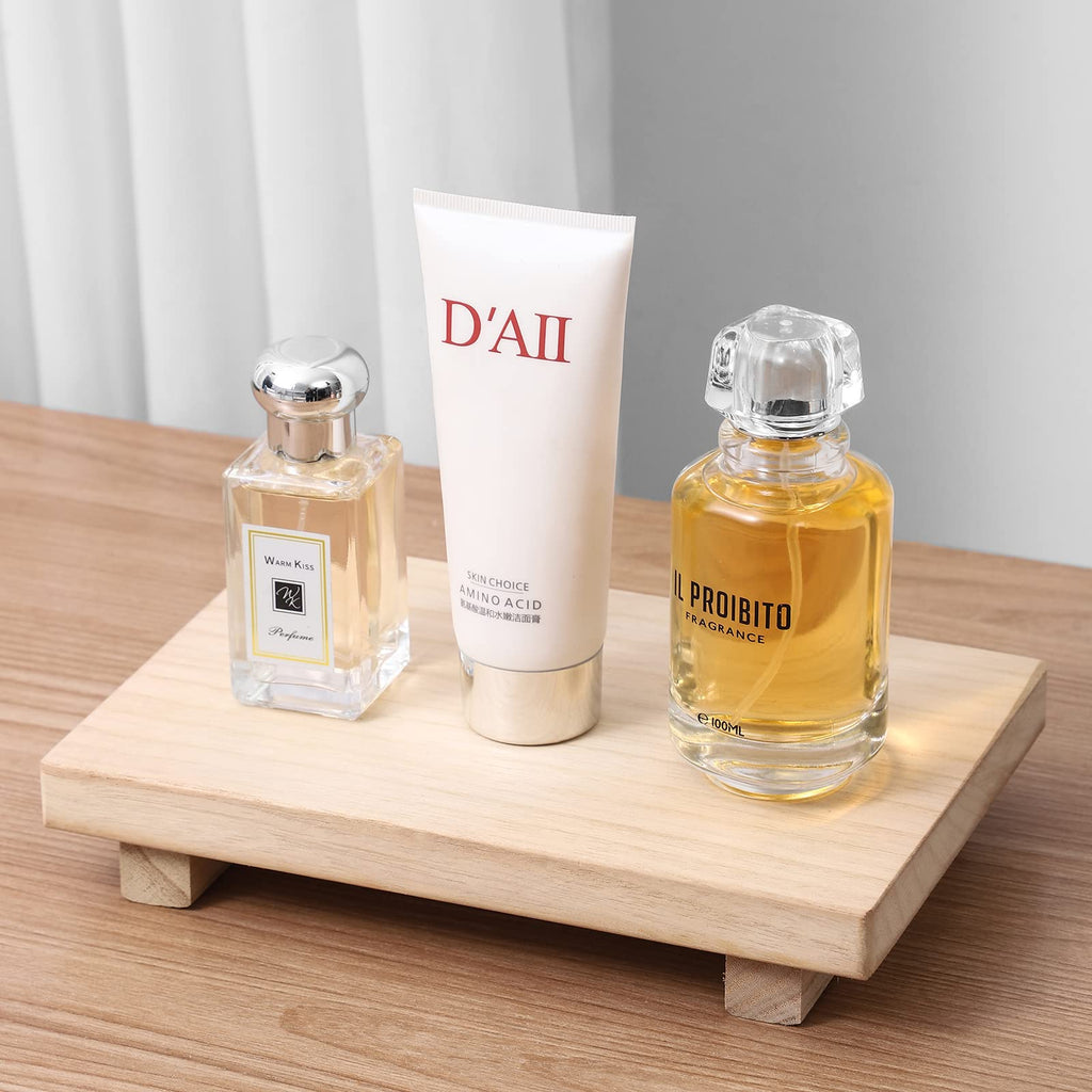 zoocatia Small Wood Tray Pedestal Stand Farmhouse Bathroom Decor Decorative Wooden Riser Kitchen Soap Dish Holder for Vanity, Counter, Sink, 9" x 5.9" - Black