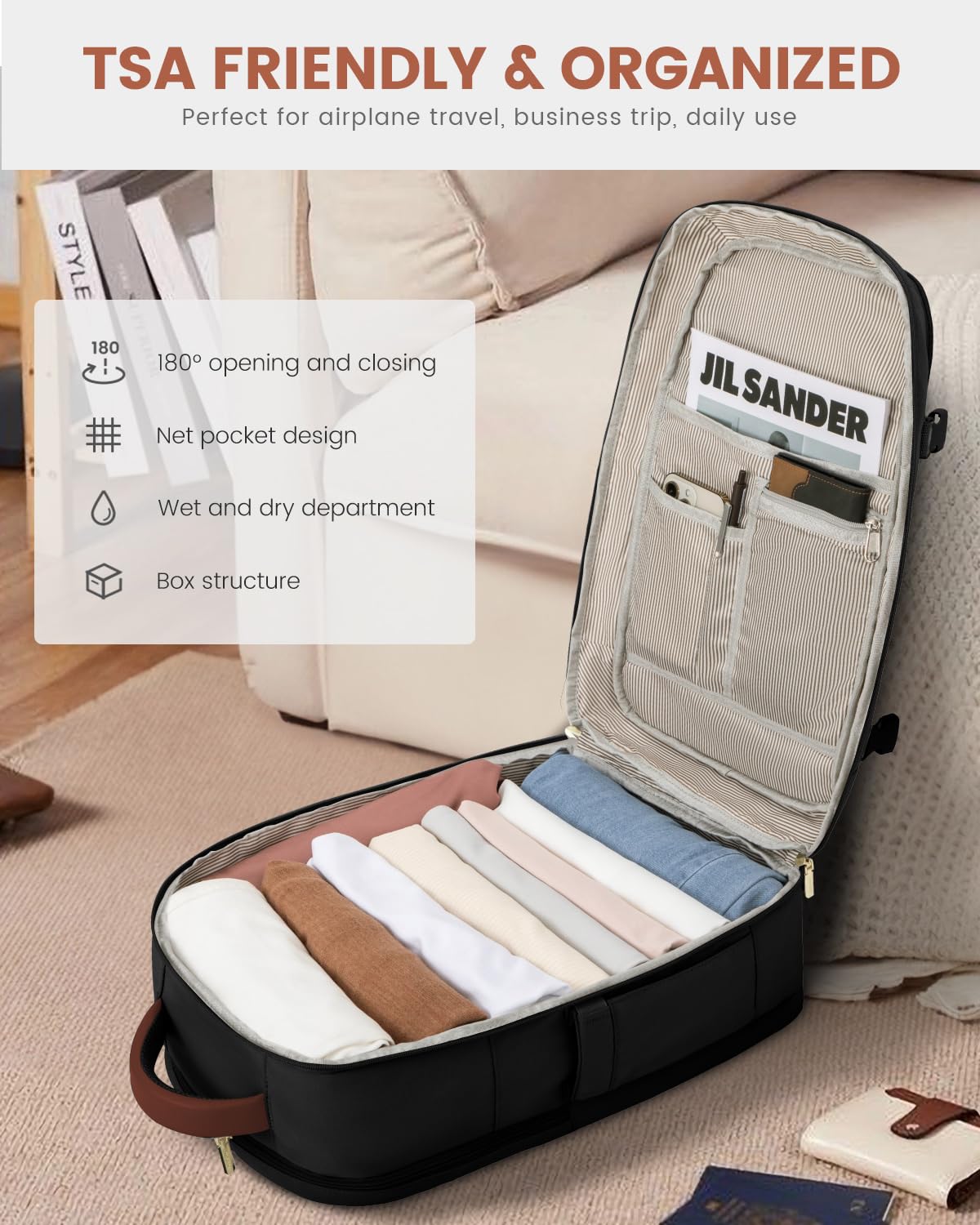 LOVEVOOK Carry On Travel Backpack For Women Men Flight Approved, 40L Personal Item Backpack for Airplanes, Business Weekender Overnight Daypack Fits 17 Inch Laptop, With 2 Packing Cubes, Black