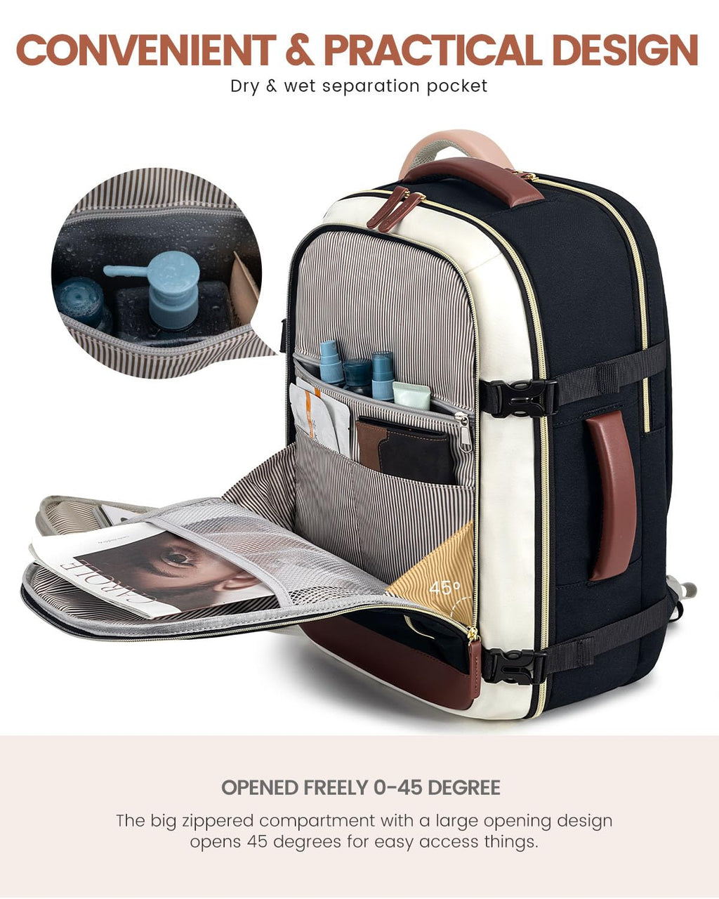 LOVEVOOK Carry On Travel Backpack For Women Men Flight Approved, 40L Personal Item Backpack for Airplanes, Business Weekender Overnight Daypack Fits 17 Inch Laptop, With 2 Packing Cubes, Black