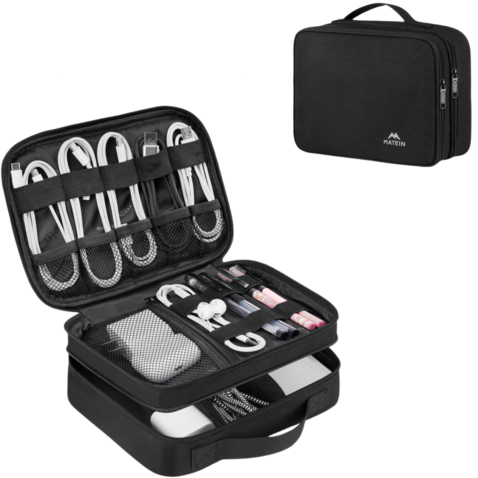MATEIN Electronics Organizer Travel Case, Water Resistant Cable Organizer Bag for Travel Essentials, Gifts for Men, Storage Bag for Camera Accessories, Phone, Cord & Tablet, Black