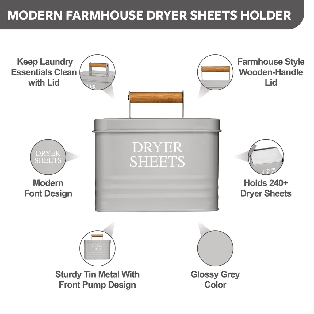 Calindiana Modern Farmhouse Metal Laundry Dryer Sheets Holder Fabric Softener Dispenser with Lid for Laundry Room Decor and Accessories and Space Saving Laundry Organization and Storage, Glossy Black