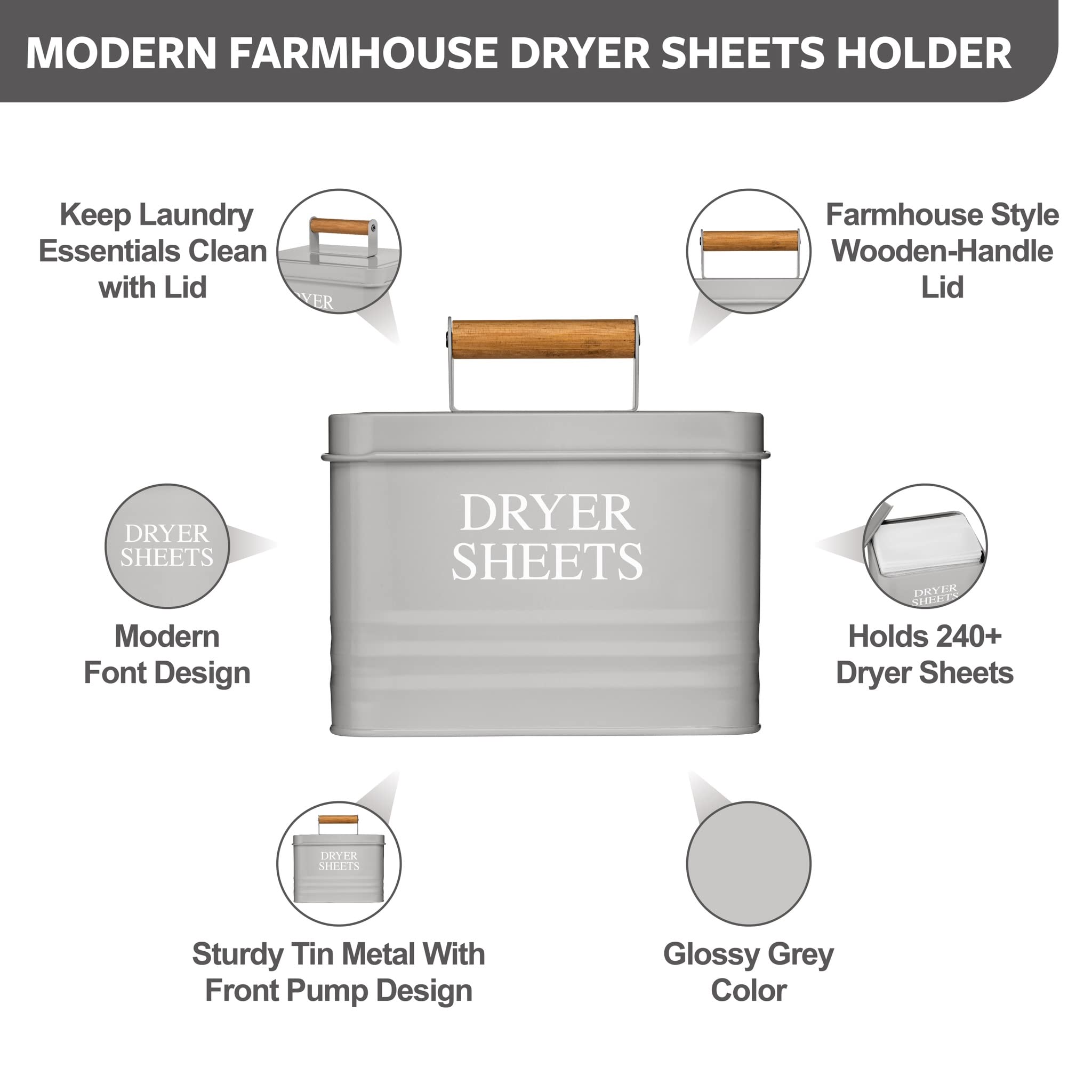 Calindiana Modern Farmhouse Metal Laundry Dryer Sheets Holder Fabric Softener Dispenser with Lid for Laundry Room Decor and Accessories and Space Saving Laundry Organization and Storage, Glossy Black