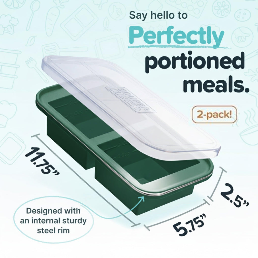 Souper Cubes 2 Cup Silicone Freezer Molds with Lids – Soup Cubes for Freezing Lasagna, Leftovers, Soups, Sauces, Casseroles, Meal Prep Meals and More – Aqua 2-Pack