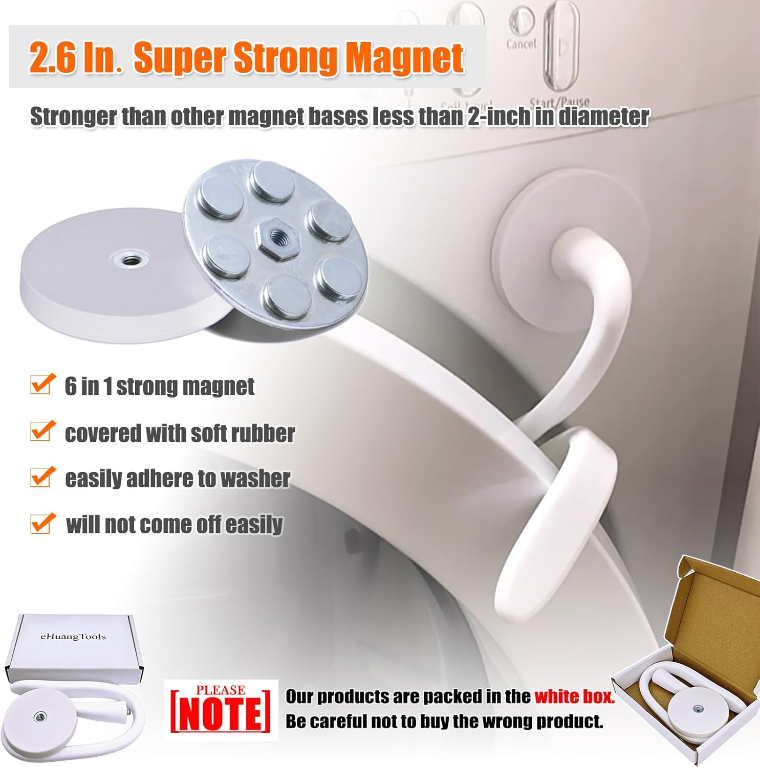 Front Load Washer Door Prop, Removable Flexible Washer Door Stopper, Magnetic Washing Machine Door Holder with 66mm Magnet Base, Keep Washer Door Open to Prevent Odors (Black)